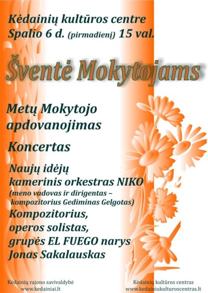Šventė Mokytojams - spalio 6 dieną