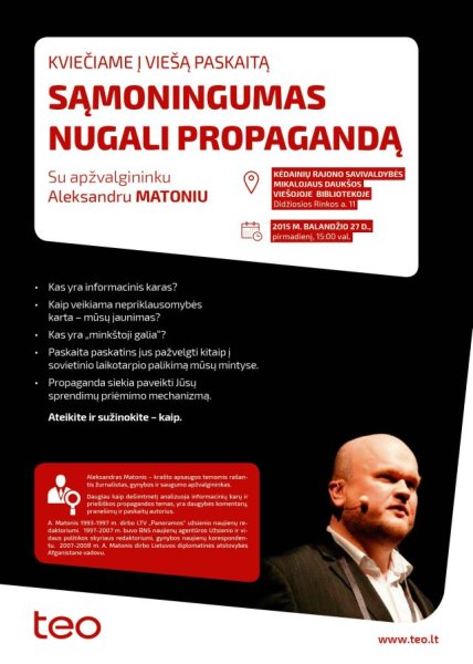 Kviečia į paskaitą „Sąmoningumas nugali propagandą“
