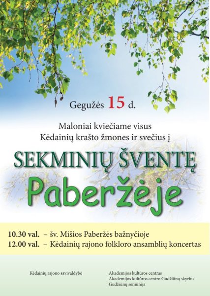 Sekmadienį - Sekminių šventė Paberžėje