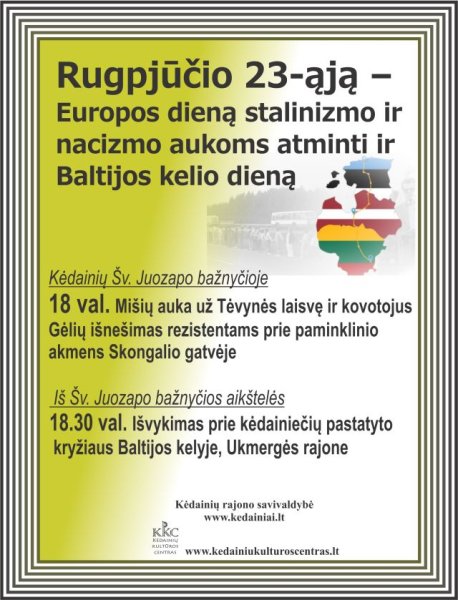 Rugpjūčio 23-oji – Europos diena stalinizmo ir nacizmo aukoms atminti bei Baltijos kelio diena