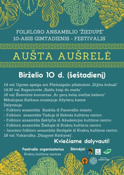 Birželio 10 d. Krakėse – folkloro festivalis „Aušta aušrelė“