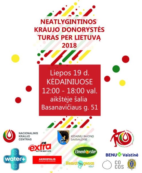 Kviečiame dalyvauti 2018 metų kraujo donorystės turo per Lietuvą renginyje Kėdainiuose