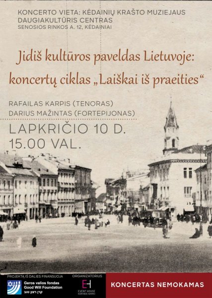 Šeštadienį - koncertas „Jidiš kultūros paveldas Lietuvoje: koncertų ciklas „Laiškai iš praeities“