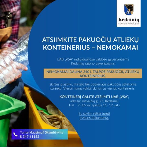 Atsiimkite pakuočių atliekų konteinerius – nemokamai