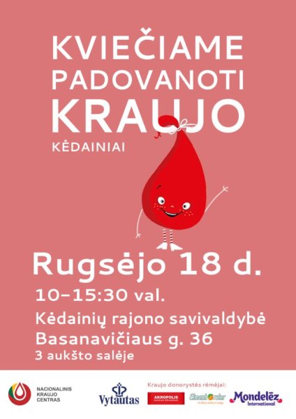 Rugsėjo 18 dieną – kraujo donorystės akcija