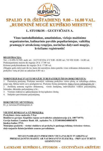 Spalio 5 dieną rudens mugė – Kupiškyje