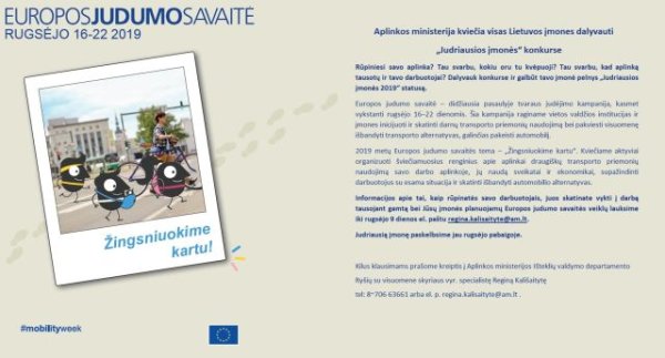 Aplinkos ministerija kviečia visas Lietuvos įmones dalyvauti „Judriausios įmonės“ konkurse