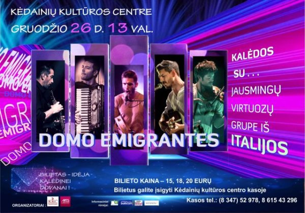 Kalėdinis koncertas su virtuozų grupe iš Italijos DOMO EMIGRANTES
