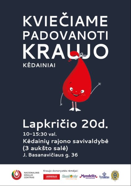 Lapkričio 20 dieną – kraujo donorystės akcija