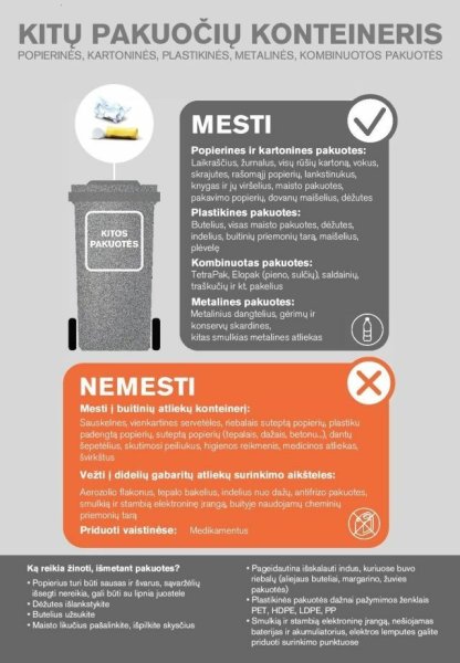 Pakuočių atliekų konteineriai bus ištuštinami kovo 12 ir 26 d.