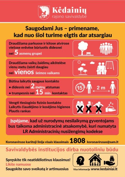 Žmonės, nesibūriuokite, laikykitės vienas nuo kito atstumo ‒ būkite sąmoningi ir atsakingi!