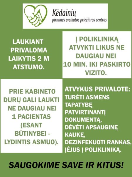 VšĮ Kėdainių PSPC atnaujinamas planinių ambulatorinių paslaugų teikimas
