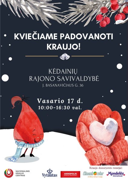 Nacionalinis kraujo centras kviečia kėdainiečius dalyvauti kraujo donorystės akcijoje