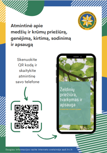 Atmintinė apie medžių ir krūmų priežiūrą, genėjimą, kirtimą, sodinimą ir apsaugą