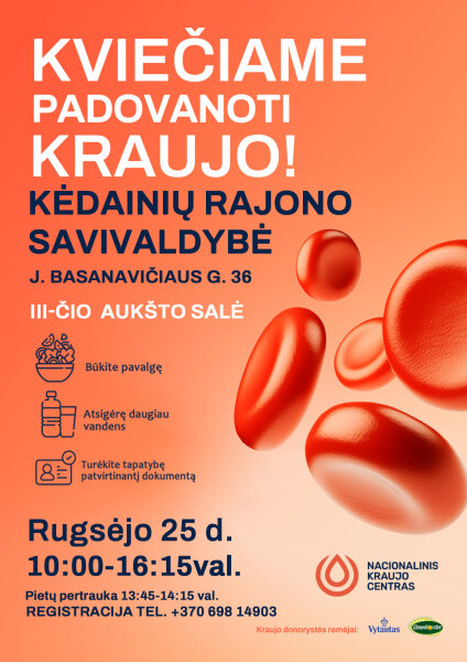 Nacionalinis kraujo centras surengs kraujo donorystės akciją
