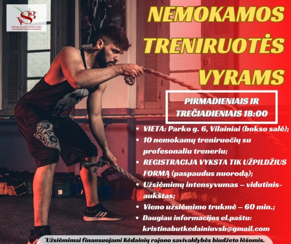 Prasidėjo registracija į NEMOKAMAS treniruotes VYRAMS!