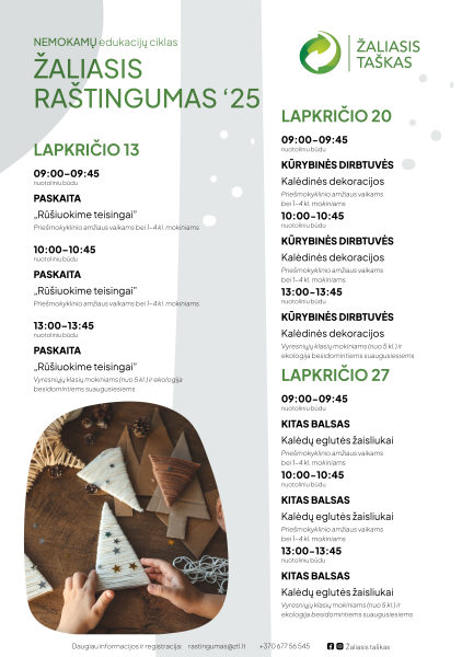 Kviečia prisijungti prie nemokamų nuotolinių edukacijų ciklo „Žaliasis raštingumas“