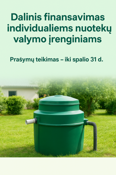 Dalinis finansavimas individualiems nuotekų valymo įrenginiams: prašymų teikimas iki spalio 31 d.
