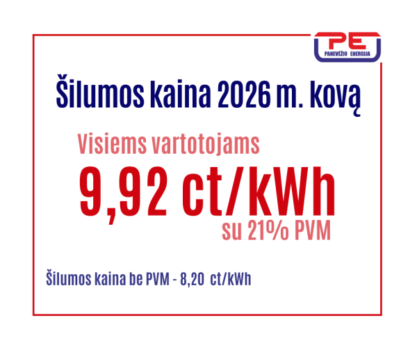 Nustatyta AB „Panevėžio energija“ šilumos kaina nuo kovo 1 d.
