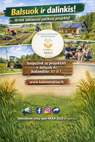 Kviečiame susipažinti su konkurso „Ateities kaimo kūrėjai 2026“ dalyvaujančiais gerųjų projektų...