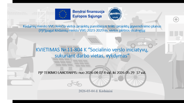 Kviečia teikti projektus pagal kvietimą Nr.11-804-K "Socialinio verslo iniciatyvų, sukuriant...