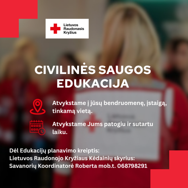 Lietuvos Raudonasis Kryžius kviečia į nemokamus civilinės saugos mokymus