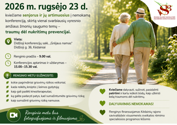 Kviečiame dalyvauti konferencijoje „Traumos dėl nukritimų vyresniame amžiuje yra išvengiamos“