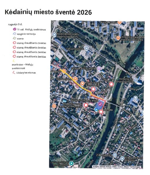 Eismo ribojimai Kėdainiuose miesto šventės metu rugsėjo 3–6 dienomis