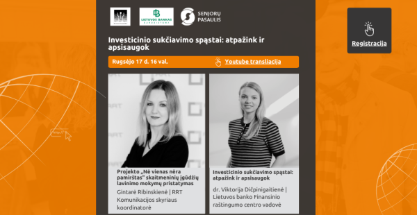Nemokama nuotolinė paskaita „Investicinio sukčiavimo spąstai: atpažink ir apsisaugok“