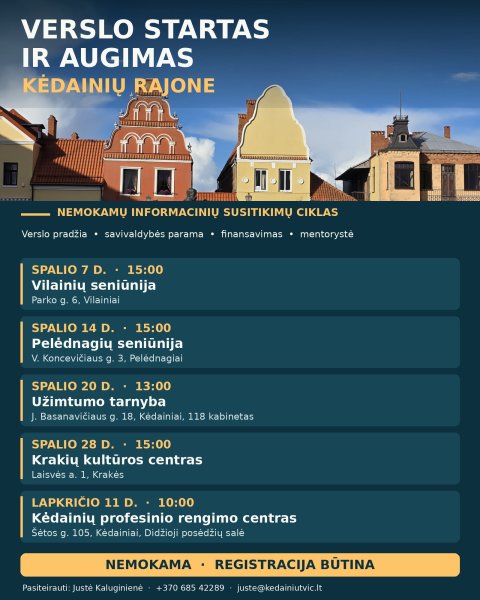 Informacinių susitikimų ciklas „Verslo startas ir augimas Kėdainių rajone“ atkeliauja arčiau jūsų!