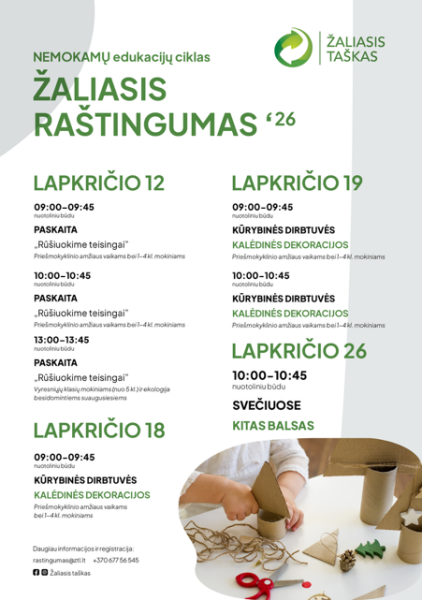 Ugdymo įstaigos kviečiamos į nemokamas nuotolines edukacijas „Žaliasis raštingumas“