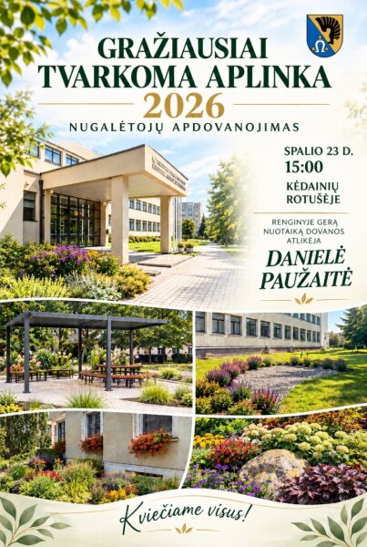 Šiandien pagerbsime konkurso „Gražiausiai tvarkoma aplinka 2026“ nugalėtojus!