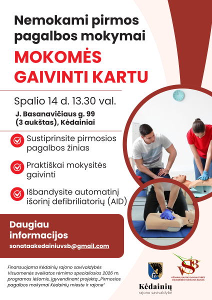 Kviečiame į nemokamus pirmosios pagalbos mokymus