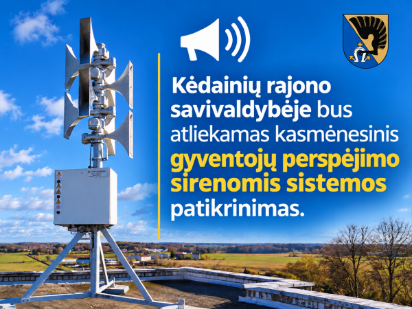 Informacija apie perspėjimo sirenomis sistemos patikrinimą